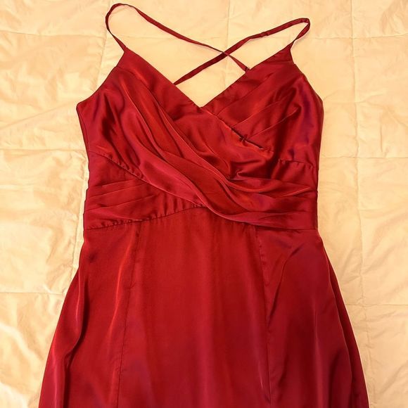 HUSH women's dress maxi mermaid gown red  satin vneck spaghetti strap size 4 - Picture 8 of 13